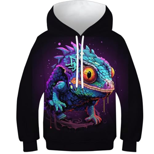 KKOLASXZE 3D GedrucKt Chamäleon Hoodies KapuzenpulLieber PulLieber Unisex Casual Hoody Sweatshirt Für Jungen Mädchen Mit Tasche 9-11Y von KKOLASXZE