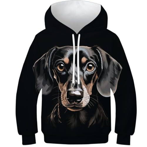 KKOLASXZE 3D GedrucKt Dackel Kinder Hoodie KapuzenpulLieber PulLieber Unisex Sweatshirt Für Jungen Mädchen Mit Tasche 8-10Y von KKOLASXZE
