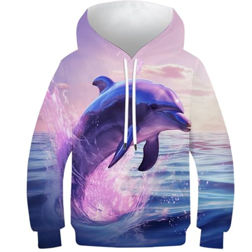 KKOLASXZE 3D GedrucKt Delfin Kinder Hoodie KapuzenpulLieber PulLieber Unisex Sweatshirt Für Jungen Mädchen Mit Tasche 7-9Y von KKOLASXZE