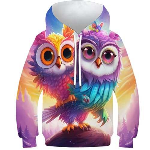 KKOLASXZE 3D GedrucKt Eule Kinder Hoodie KapuzenpulLieber PulLieber Unisex Sweatshirt Für Jungen Mädchen Mit Tasche 6-7Y von KKOLASXZE