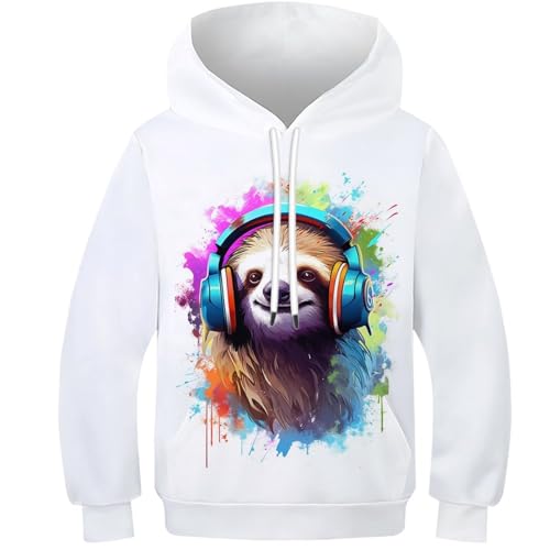 KKOLASXZE 3D GedrucKt Faultier Hoodies KapuzenpulLieber PulLieber Unisex Sweatshirt Für Jungen Mädchen Mit Tasche 12-14Y von KKOLASXZE
