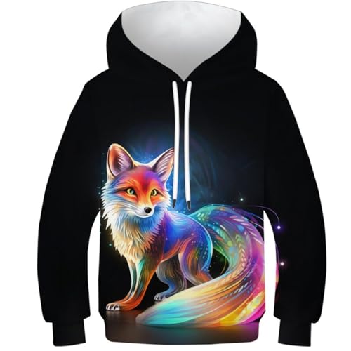 KKOLASXZE 3D GedrucKt Fuchs Hoodies KapuzenpulLieber PulLieber Unisex Casual Hoody Sweatshirt Für Jungen Mädchen Mit Tasche 9-11Y von KKOLASXZE