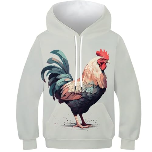 KKOLASXZE 3D GedrucKt Gallic Huhn Kinder Hoodie KapuzenpulLieber PulLieber Unisex Casual Hoody Sweatshirt Für Jungen Mädchen Mit Tasche 8-10Y von KKOLASXZE