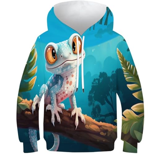 KKOLASXZE 3D GedrucKt Gecko Hoodies KapuzenpulLieber PulLieber Unisex Unisex Langarm PulLieber Sweatshirt Für Jungen Mädchen Mit Tasche 7-9Y von KKOLASXZE