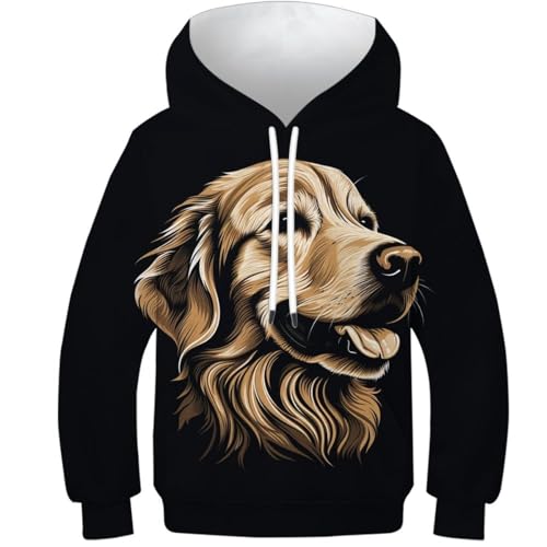 KKOLASXZE 3D GedrucKt Golden Retriever Kinder Hoodie KapuzenpulLieber PulLieber Unisex Sweatshirts Für Jungen Mädchen Mit Tasche 10-12Y von KKOLASXZE