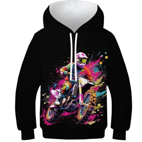 KKOLASXZE 3D GedrucKt Moto-Cross Hoodie KapuzenpulLieber PulLieber Unisex Unisex Langarm PulLieber Sweatshirt Für Jungen Mädchen Mit Tasche 11-13Y von KKOLASXZE