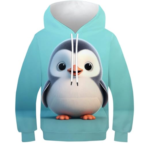 KKOLASXZE 3D GedrucKt Pinguin Kinder Hoodie KapuzenpulLieber PulLieber Unisex Sweatshirt Für Jungen Mädchen Mit Tasche 9-11Y von KKOLASXZE