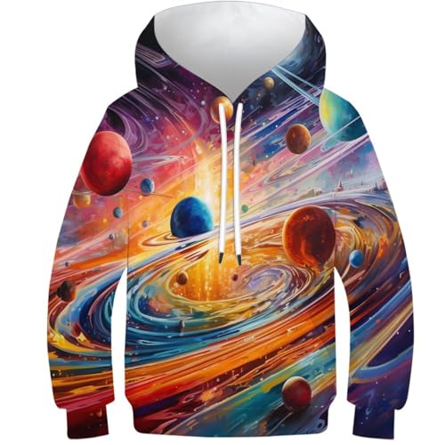 KKOLASXZE 3D GedrucKt Planet Hoodies KapuzenpulLieber PulLieber Unisex Sweatshirt Für Jungen Mädchen Mit Tasche 10-12Y von KKOLASXZE