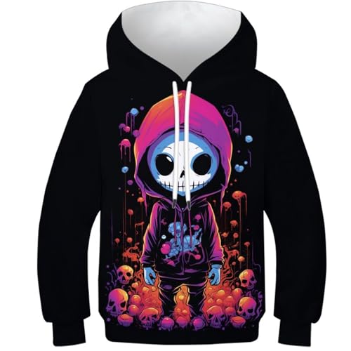 KKOLASXZE 3D GedrucKt Skelett Hoodies KapuzenpulLieber PulLieber Unisex Sweatshirts Für Jungen Mädchen Mit Tasche 10-12Y von KKOLASXZE