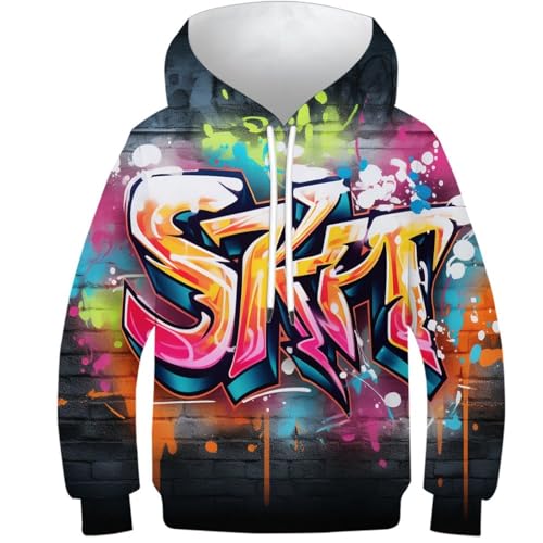 KKOLASXZE 3D GedrucKt Street Hip Hop Hoodie KapuzenpulLieber PulLieber Unisex Casual Hoody Sweatshirt Für Jungen Mädchen Mit Tasche 13-15Y von KKOLASXZE