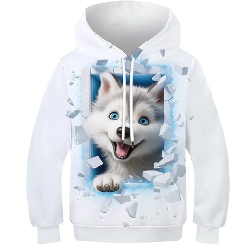 KKOLASXZE 3D GedrucKt Wolf Kinder Hoodie KapuzenpulLieber PulLieber Unisex Sweatshirts Für Jungen Mädchen Mit Tasche 10-12Y von KKOLASXZE