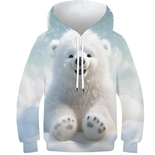 KKPBHTYVG 3D GedrucKt Eisbär Hoodie KapuzenpulLieber PulLieber Unisex Unisex Langarm PulLieber Sweatshirt Für Jungen Mädchen Mit Tasche 7-9Y von KKPBHTYVG