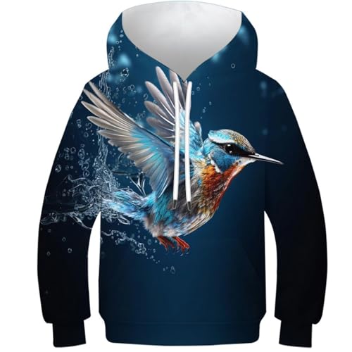 KKPBHTYVG 3D GedrucKt Eisvogel Kinder Hoodie KapuzenpulLieber PulLieber Unisex Casual Hoody Sweatshirt Für Jungen Mädchen Mit Tasche 8-10Y von KKPBHTYVG