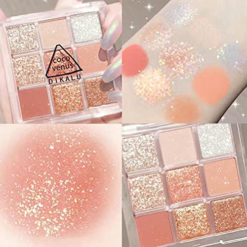 KKPLZZ 9 Farben Lidschatten-Paletten, Glänzende Glitzer Matte Lidschatten-Palette Make-up Langlebiges Lidschatten-Set Wasserdichte Lidschatten-Make-Up-Palette von KKPLZZ