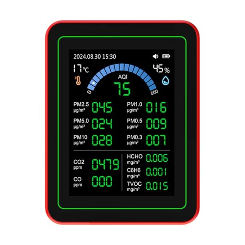 Luftqualität Messer 18 in 1 CO2 TVOC HCHO PM 2.5 PM10 Temp Feuchter Detect Tester für den Innenbereich Batterie Betriebener Daten Speicher Schwarz von KKPLZZ