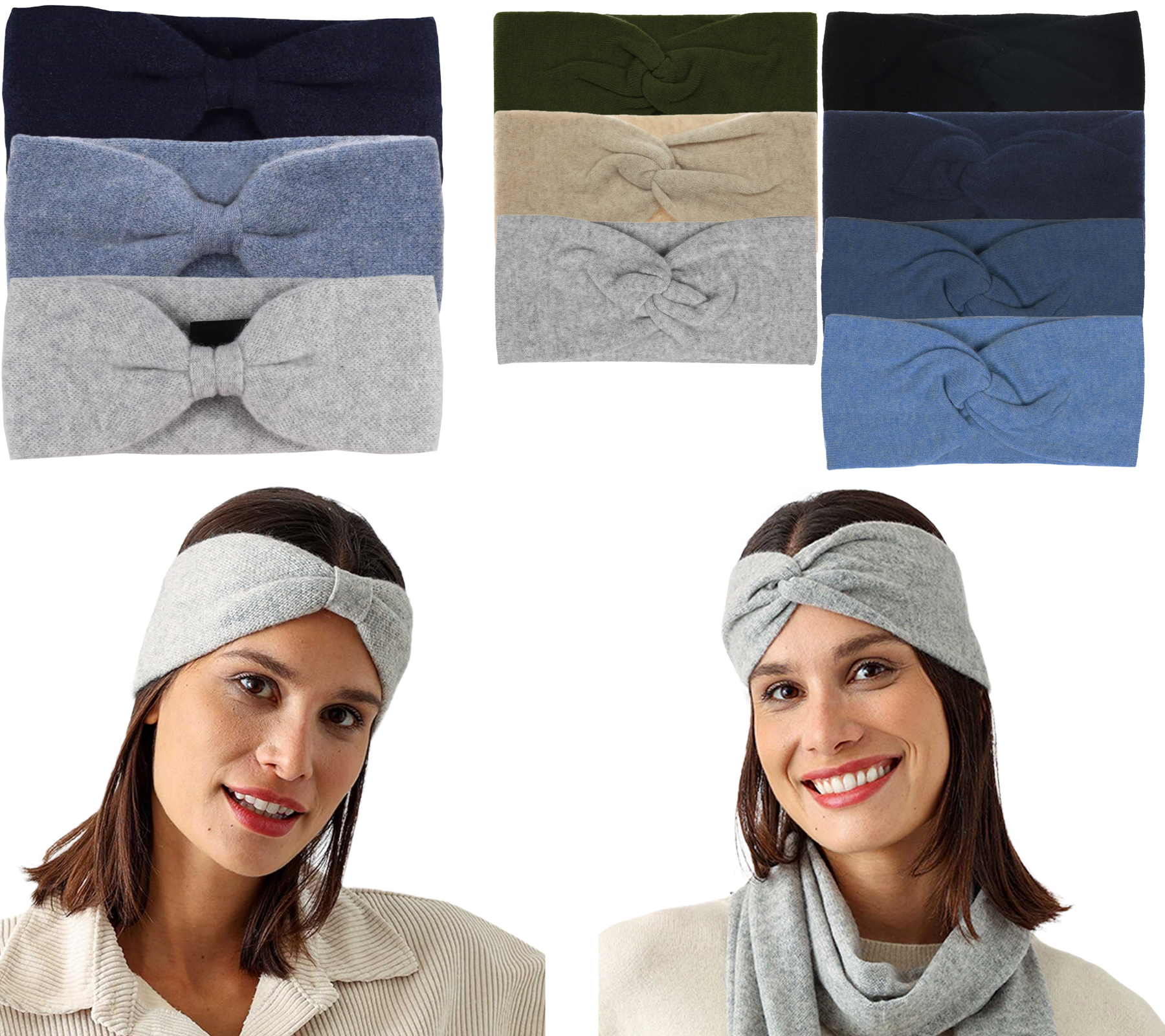 KKS STUDIOS Damen Stirnband aus 100% Kaschmir Kopf-Band mit Twist- oder Fliege-Knoten Schwarz, Blau, Grau, Beige, Grün von KKS STUDIOS Cashmere