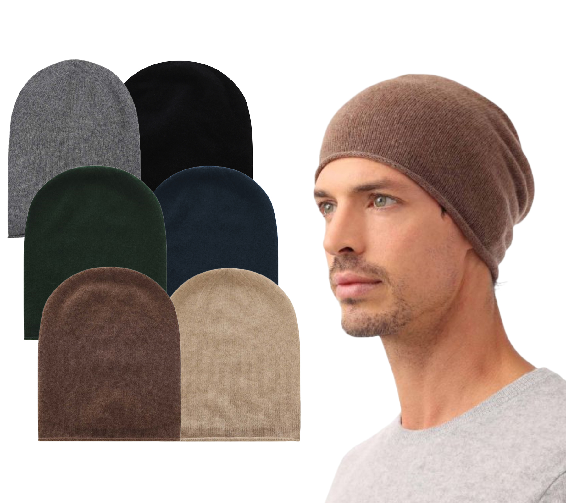 KKS STUDIOS Herren Beanie aus 100% Kaschmir Winter-Mütze 8016M Schwarz, Navy, Beige, Grau, Grün, Braun von KKS STUDIOS Cashmere