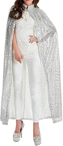 Halloween Kostüm Damen Silber Umhang mit Maske Set,Umhang mit Kapuze Vampir Mittelalter Cape für, Fashion Cosplay Zubehör,170cm von KKTONGXI