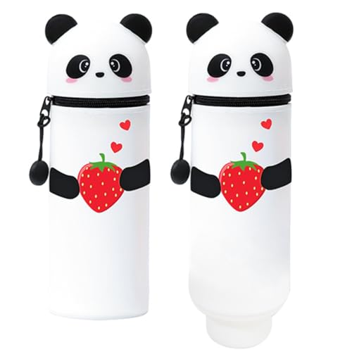 KKTONGXI Federmäppchen große Kapazität, 2 in 1 Federmäppchen Silikon, Tier Stifthalter, Cartoon,Stifthalter Bleistifttasche Mädchen Junge(Panda) von KKTONGXI