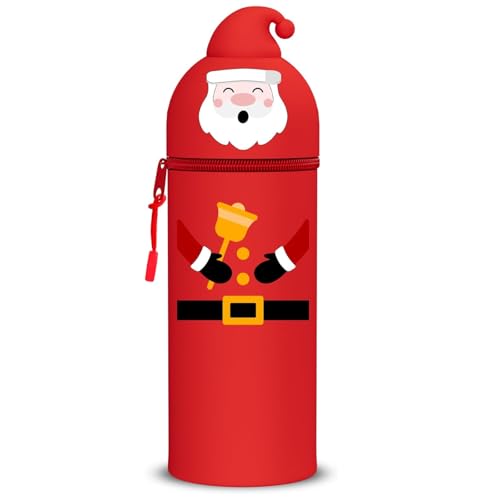 KKTONGXI Kawaii Federmäppchen, 2-in-1 Weiche Silikontasche, Federmäppchen, Stand Up, Tier Stifthalter, Stifthalter Bleistifttasche Mädchen Junge (Weihnachtsmänner) von KKTONGXI