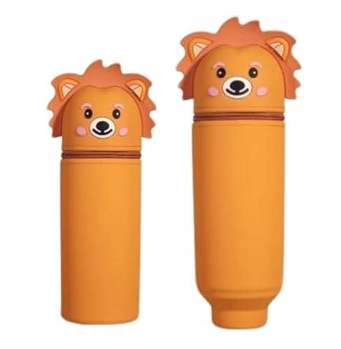 KKTONGXI Kawaii Federmäppchen, mäppchen, 2-in-1 Weiche Silikontasche, Cartoon Federmäppchen, Stand Up Federmäppchen, Stifte Mäppchen, Stifthalter Bleistifttasche Mädchen Junge (Lion) von KKTONGXI