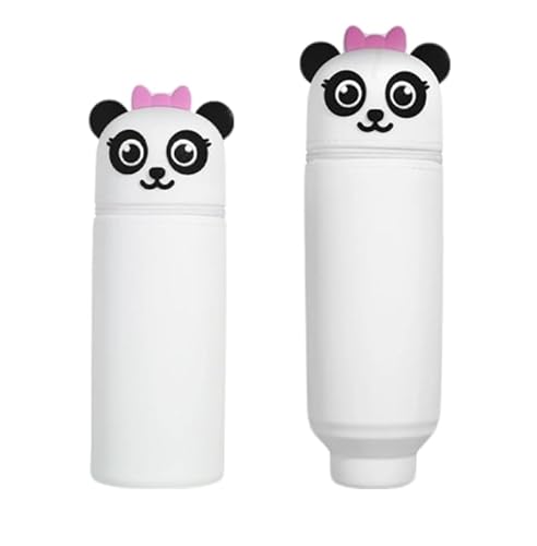 KKTONGXI Kawaii Federmäppchen, mäppchen, 2-in-1 Weiche Silikontasche, Cartoon Federmäppchen, Stand Up Federmäppchen, Stifte Mäppchen, Stifthalter Bleistifttasche Mädchen Junge (Pandas) von KKTONGXI