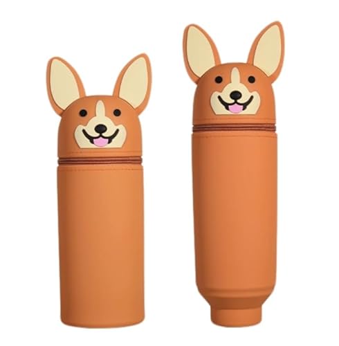 KKTONGXI Kawaii Federmäppchen, mäppchen, 2-in-1 Weiche Silikontasche, Cartoon Federmäppchen, Stand Up Federmäppchen, Stifte Mäppchen, Stifthalter Bleistifttasche Mädchen Junge (Welpe) von KKTONGXI