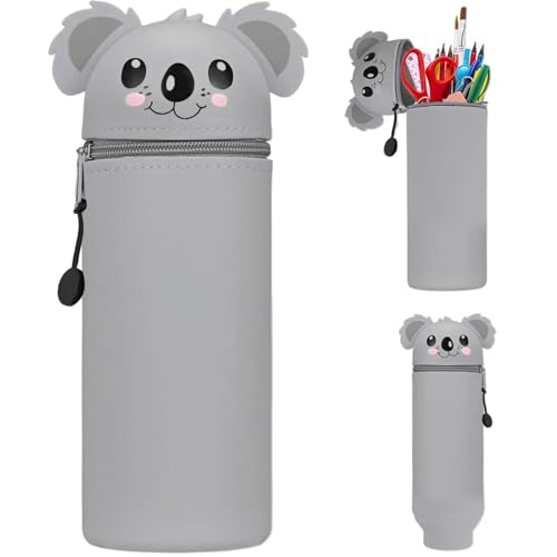 KKTONGXI Federmäppchen silikon - Kawaii Federmäppchen mäppchen stiftehalter Kinder 2-In-1 mäppchen us weichem Silikon Tischstifthalter Reißverschluss Buntstifte Marker, H 19 cm(Koala) von KKTONGXI
