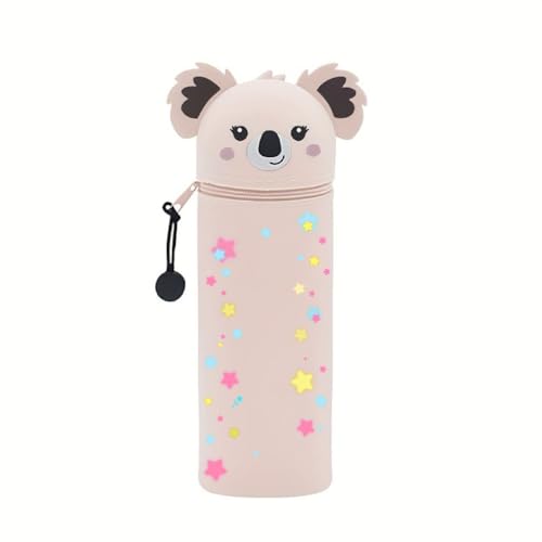 KKTONGXI Kawaii Federmäppchen Federtasche aus weichem Silikon 2-in-1 Weiche Silikontasche Kawaii Tier Stehende Federmäppchen für Stifte Organizer, Kinder Geschenk Schulanfang(Pink Star Koala) von KKTONGXI