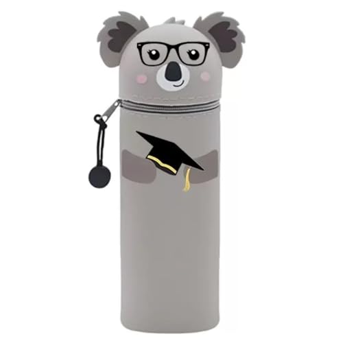 KKTONGXI Kawaii Federmäppchen Weiche Silikontasche Stifte Mäppchen, Stifthalter 2-in-1 Weiche Silikontasche Cartoon Federmäppchen mit Reißverschluss(Graduation Koala Model) von KKTONGXI