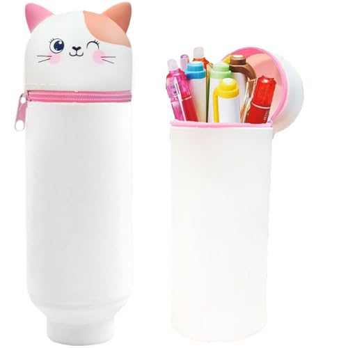 KKTONGXI Kawaii Federmäppchen-mäppchen, 2-in-1 Weiche Silikontasche, Federmäppchen, Stand Up, Tier Stifthalter, Stifthalter Bleistifttasche Mädchen Junge(Kätzchen) von KKTONGXI