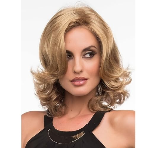 Kurze Gewellte Lockige 30cm Gewellt Blond Perücke Damen Lockige Volle Haar Gewellt Hitzebeständig für Tägliche Karneval Fasching Cosplay Kostüm Party(Blond) von KKTONGXI