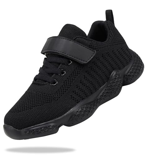 KKTOTO Kinderschuhe Jungen Sportschuhe Kinder Mädchen Laufschuhe rutschfest Leicht Hallenschuhe Klettverschluss Sneaker Mesh Atmungsaktiv Turnschuhe Ganz Schwarz 30 EU von KKTOTO