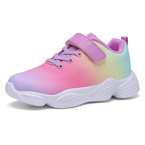 KKTOTO Sportschuhe Kinder Kinderschuhe Mädchen Turnschuhe Laufschuhe Atmungsaktiv Schule Sneaker Leicht Fitnessschuhe Klettverschluss Hallenschuhe Farbverlauf Lila 34 EU von KKTOTO