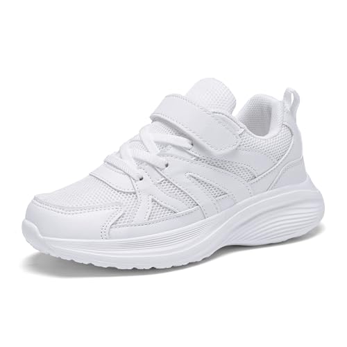 KKTOTO Turnschuhe Weiß Sohle Kinder Sportschuhe Mädchen Jungen Kinderschuhe Laufschuhe Atmungsaktiv Sneaker Schule Leicht Fitnessschuhe Klettverschluss Hallenschuhe 29 EU von KKTOTO