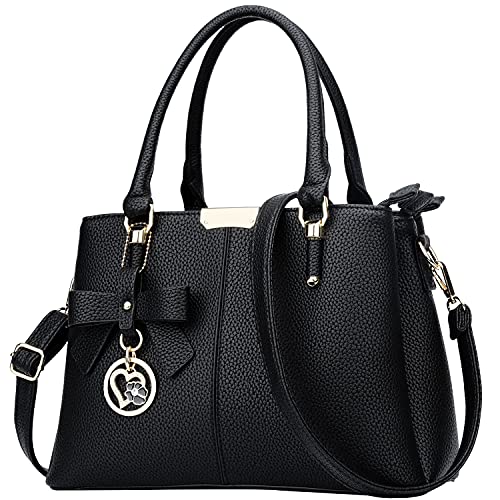 KKXIU 3 Reißverschlussfächer, Geldbörsen und Handtaschen für Damen, Tragegriff oben, Schultertasche, Damentasche, Schwarz, Medium von KKXIU