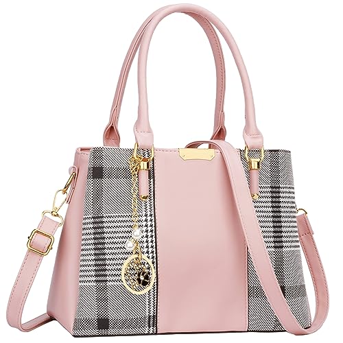 KKXIU 3 Reißverschlussfächer, Geldbörsen und Handtaschen für Damen, Tragegriff oben, Schultertasche, Damentasche, rosa streifen, Medium von KKXIU