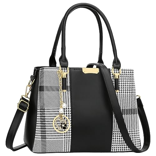 KKXIU 3 Reißverschlussfächer Geldbörsen und Handtaschen für Frauen Top Griff Umhängetasche Damen Taschen, B-schwarz gestreift, Medium von KKXIU