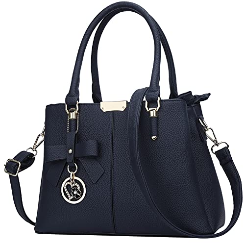 KKXIU 3 Zippered Compartments Purses and Handbags for Women Top Handle Satchel Shoulder Ladies Bags (A-Navy) von KKXIU