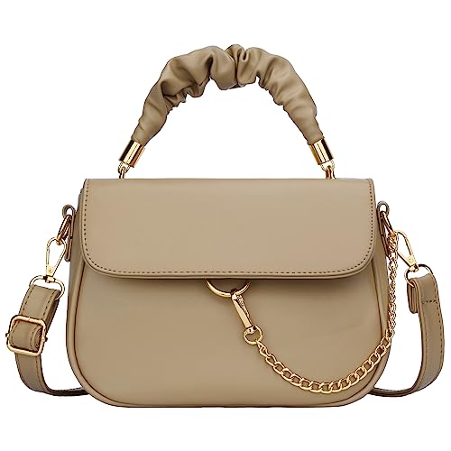 KKXIU Geraffte Crossbody-Taschen für Frauen und Jugendliche, trendig, veganes Leder, Griff oben, Schultergeldbörsen, A-Khaki von KKXIU