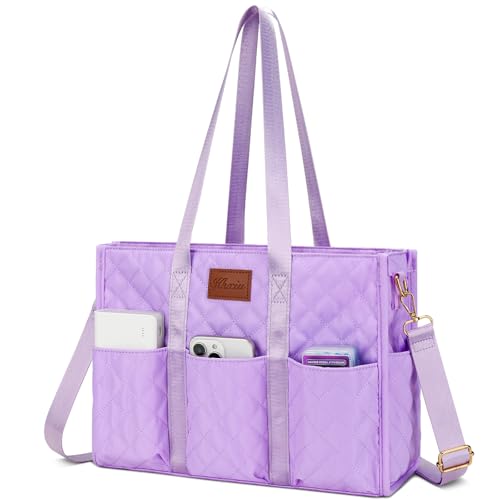 KKXIU Wasserabweisende Tragetasche mit 13 Taschen, Reißverschluss oben und dicker Unterseite für berufstätige Frauen, Helles Violett, Large KKXIU Wasserabweisende Tragetasche mit 13 Taschen, Reißverschluss oben und dicker Unterseite für berufstätige Frauen, Helles Violett, Large von KKXIU