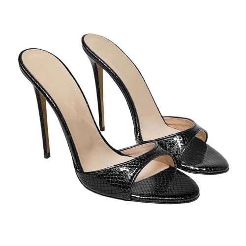 KKdhsfy 12CM / 4.7IN Pantoletten mit Absatz für Frauen Slip On Pantoletten Rückenfreie Stiletto-Absätze,Schwarz,41 EU von KKdhsfy