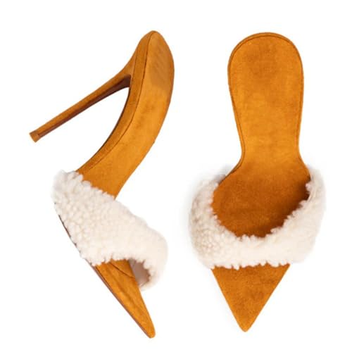 KKdhsfy 12CM Damen Offene Spitze Zehen High Heel Sandalen Rückenfrei Slip On Stiletto Heels Sandalen Kleid Party Schuhe,Weiß,40 EU von KKdhsfy