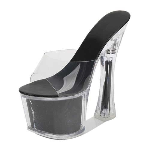 KKdhsfy 18CM Damen Plattform Chunky Heels Sandalen Offene Zehe High Heeled Sandalen Slip On Slides Kleid Party Hochzeit Schuhe,Schwarz,34 EU von KKdhsfy