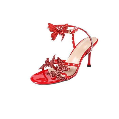 KKdhsfy 3.5IN Damen Schleife Sandalen mit Absatz Knöchelriemenschnalle Offene Zehe Stiletto Kleid Party,Rot,39 EU KKdhsfy 3.5IN Damen Schleife Sandalen mit Absatz Knöchelriemenschnalle Offene Zehe Stiletto Kleid Party,Rot,39 EU von KKdhsfy
