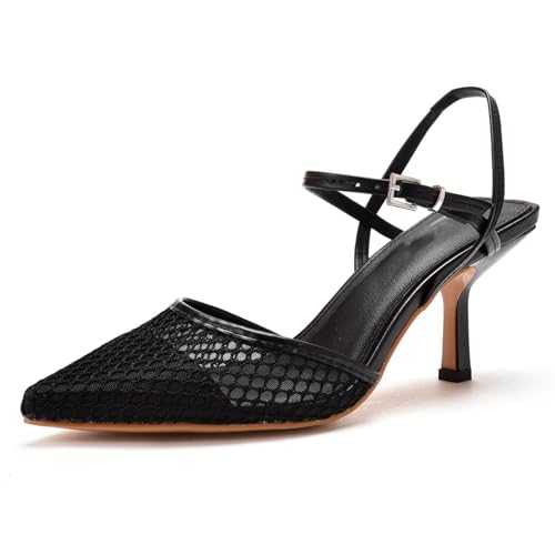 KKdhsfy 7CM Frauen Mesh Heels Geschlossene Spitze Pantolette Sandalen mit Absatz Brautkleid Mesh Pumps Schuhe,Schwarz,38 EU von KKdhsfy