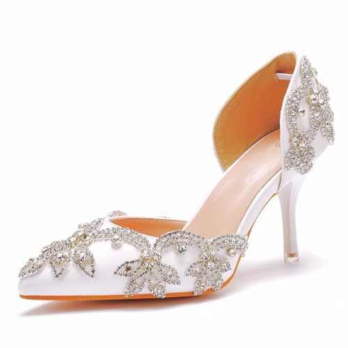 KKdhsfy 8CM Damen Hochzeit Strass Heels Pumps Spitze Zehe Kleid Abendschuhe für Frauen Braut Braut,Weiß,36 EU KKdhsfy 8CM Damen Hochzeit Strass Heels Pumps Spitze Zehe Kleid Abendschuhe für Frauen Braut Braut,Weiß,36 EU von KKdhsfy
