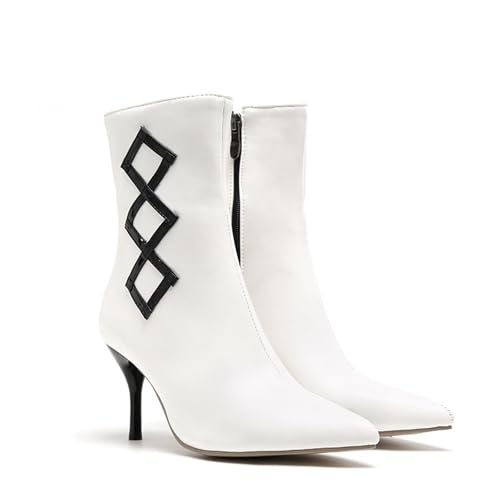 KKdhsfy 8CM Damen Kitten Heel Stiefeletten Spitz Zehen Niedrige Stiletto Seitlicher Reißverschluss Stiefeletten Schuhe,Weiß,43 EU von KKdhsfy