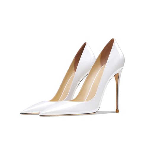 KKdhsfy Damen 4 Zoll Pumps Spitze Zehen Brautkleid Schuhe Slip On Stiletto Pumps,Weiß,40 EU von KKdhsfy