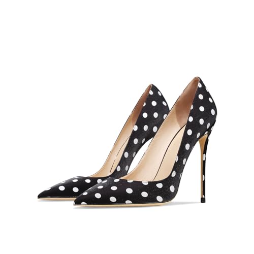 KKdhsfy Damen High Heels mit flachem Mund und spitzer Zehenpartie mit Polka Dot,Schwarz,38 EU von KKdhsfy